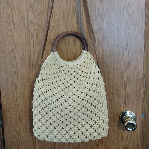 Sigrid Olsen Macrame Embossed Textured Faux Leather Wood Rings Crossbody - Picture 2 of 9